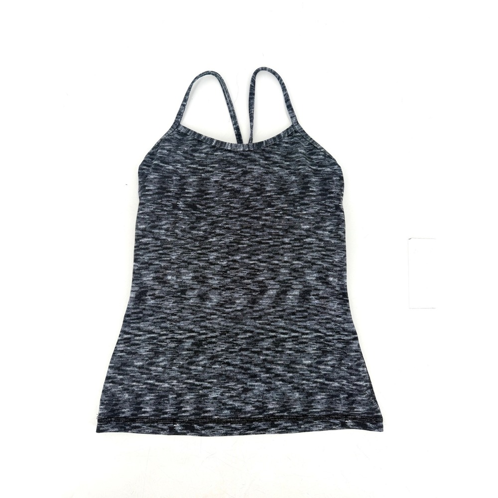Lululemon Power‎ Y Tank Top Women 4 Black White Space Dye Athletic Yoga Tank
